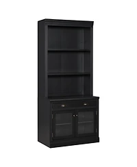 Lovmor Elegant Glass Door Bookcase with Shelves and Drawer