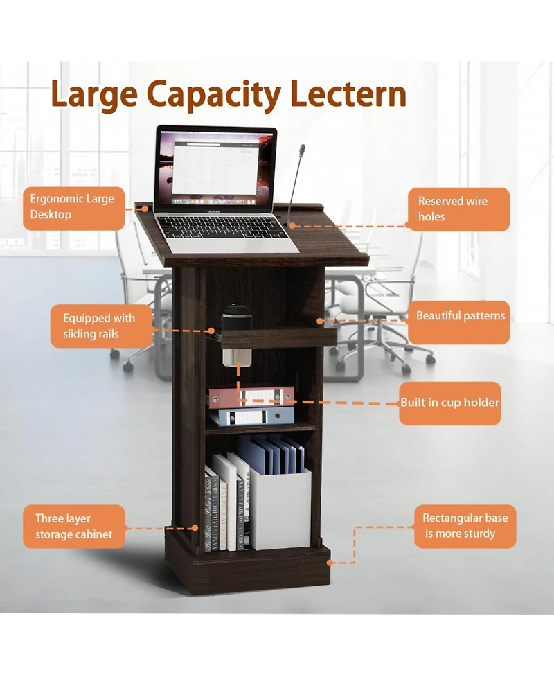 Streamdale Furniture Wood Podium Stand, Tall Wooden Lectern with Mic Stand Space