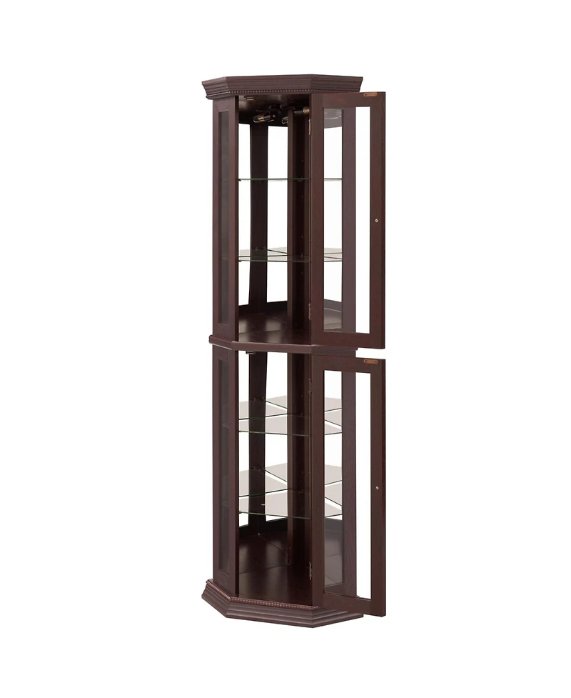 Streamdale Furniture Streamdale Lighted Corner Glass Curio Cabinet Cherry Finish