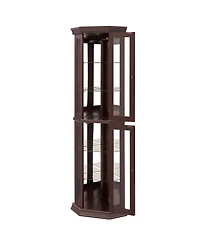 Streamdale Furniture Streamdale Lighted Corner Glass Curio Cabinet Cherry Finish