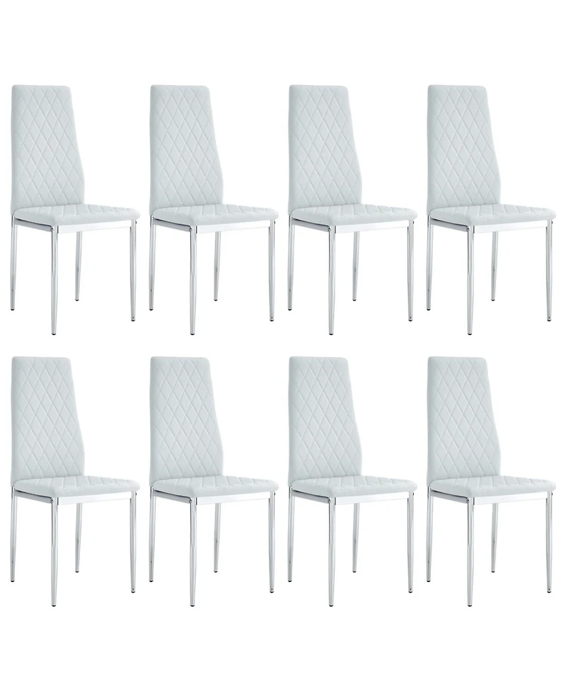 Streamdale Furniture 8-Set Leather Office Chairs: High-Back Diamond Quilted, 45D Foam Cushion. Black/White/Gray.