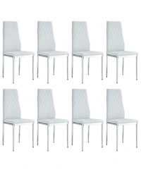 Streamdale Furniture 8-Set Leather Office Chairs: High-Back Diamond Quilted, 45D Foam Cushion. Black/White/Gray.