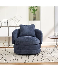 Streamdale Furniture 30" Round Swivel Barrel Accent Chair with Pillow, Navy Chenille