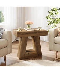 Tribesigns 24" Modern Side Table, 2-Tier Narrow Wooden End Table with Trapezoid Base (1, Brown)
