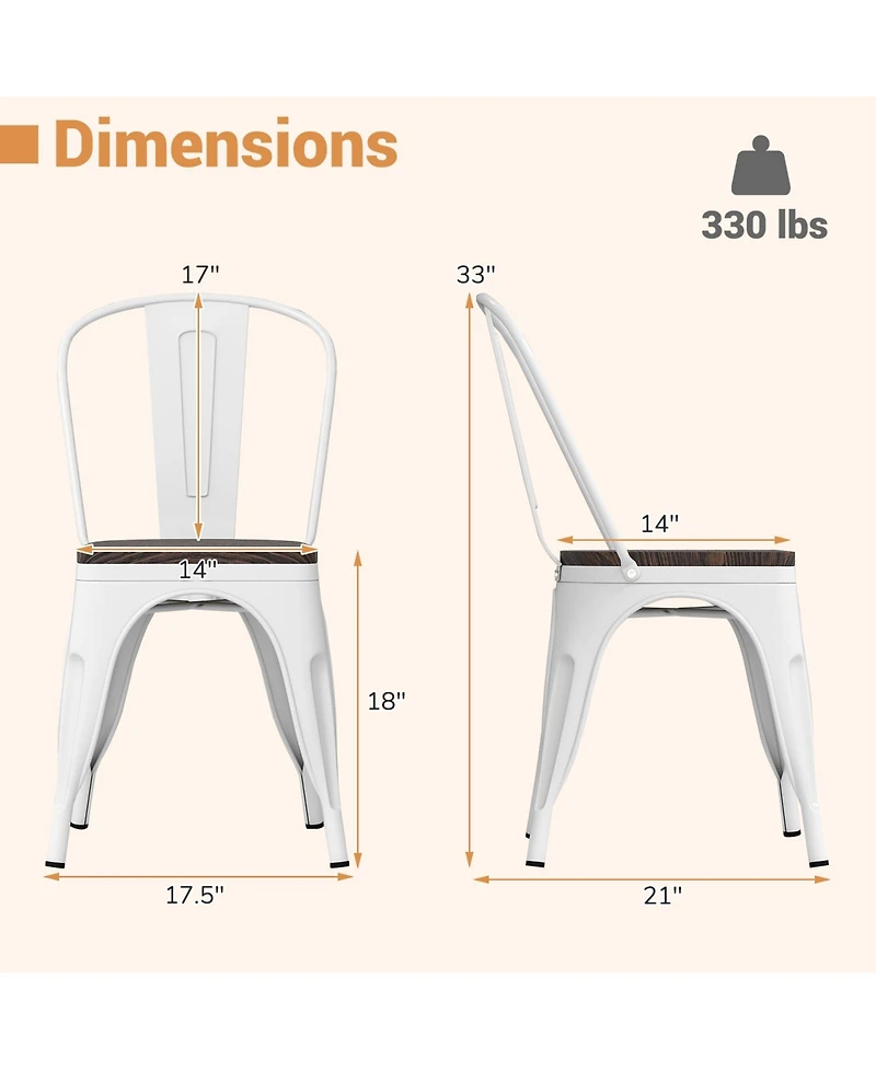 Gymax Tolix Style Metal Dining Chairs Set of 4 w/Wood Seat & Removable Backrest