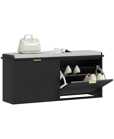 Homcom Shoe Bench with Padded Seat and Flip-Drawer for 8 Pairs