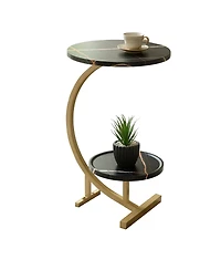 Kings Brand Furniture Rouge C-Shaped Side Table – Faux Marble Top & Gold Metal Frame Modern Accent Table, Sofa