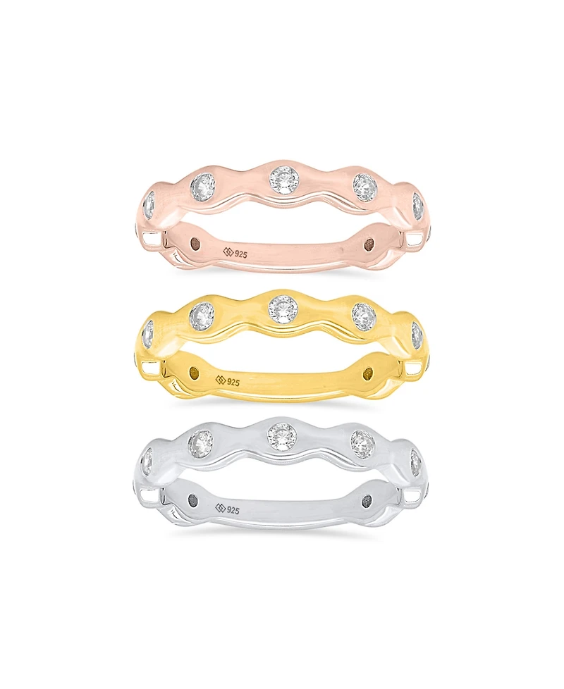 Forever Grown Diamonds 3-Pc. Lab-Grown Diamond Stack Ring (1.ct. t.w.) Set Sterling Silver, 14K Yellow Gold Plating & Rose Sterlin