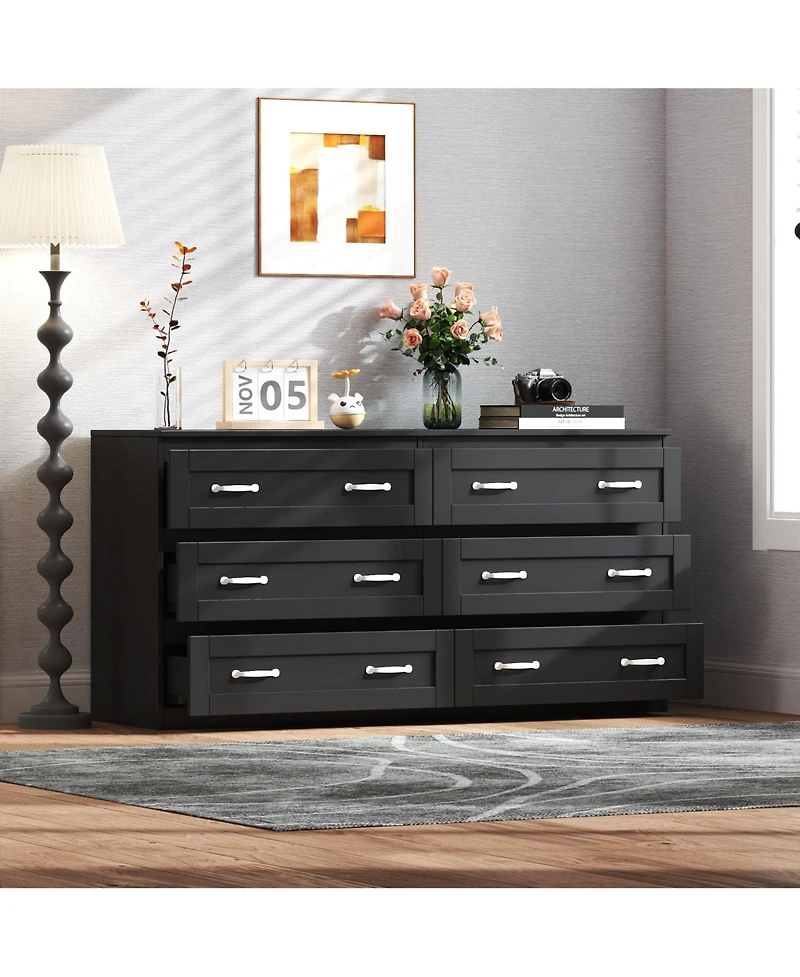Lovmor Modern Wood Side Cabinet with 6 Drawers