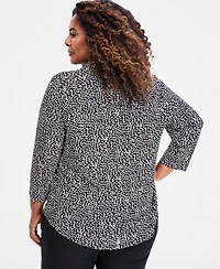 Jm Collection Plus Printed V-Neck 3/4-Sleeve Top, Macy's Exclusive
