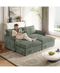 Streamdale Furniture Corduroy 2-Seater Sofa with Footrests & Cushions