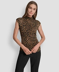 Dkny Women's Printed Mock Neck Cap-Sleeve Top