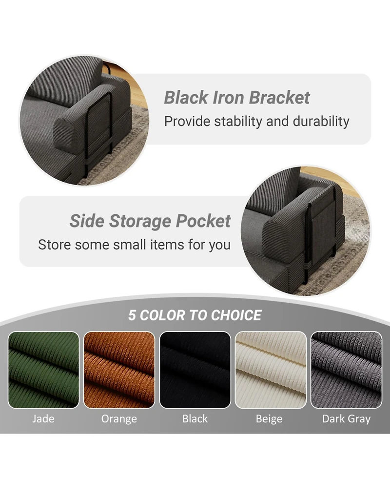 Streamdale Furniture Convertible Sleeper Sofa Bed with Pillow - Corduroy Folding Mattress Couch - Dark Gray