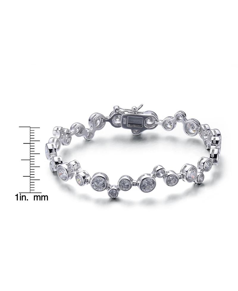 Genevive Cubic Zirconia Sterling Silver White Gold Plated Round Bezel Set Bracelet