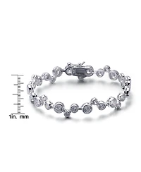 Genevive Cubic Zirconia Sterling Silver White Gold Plated Round Bezel Set Bracelet