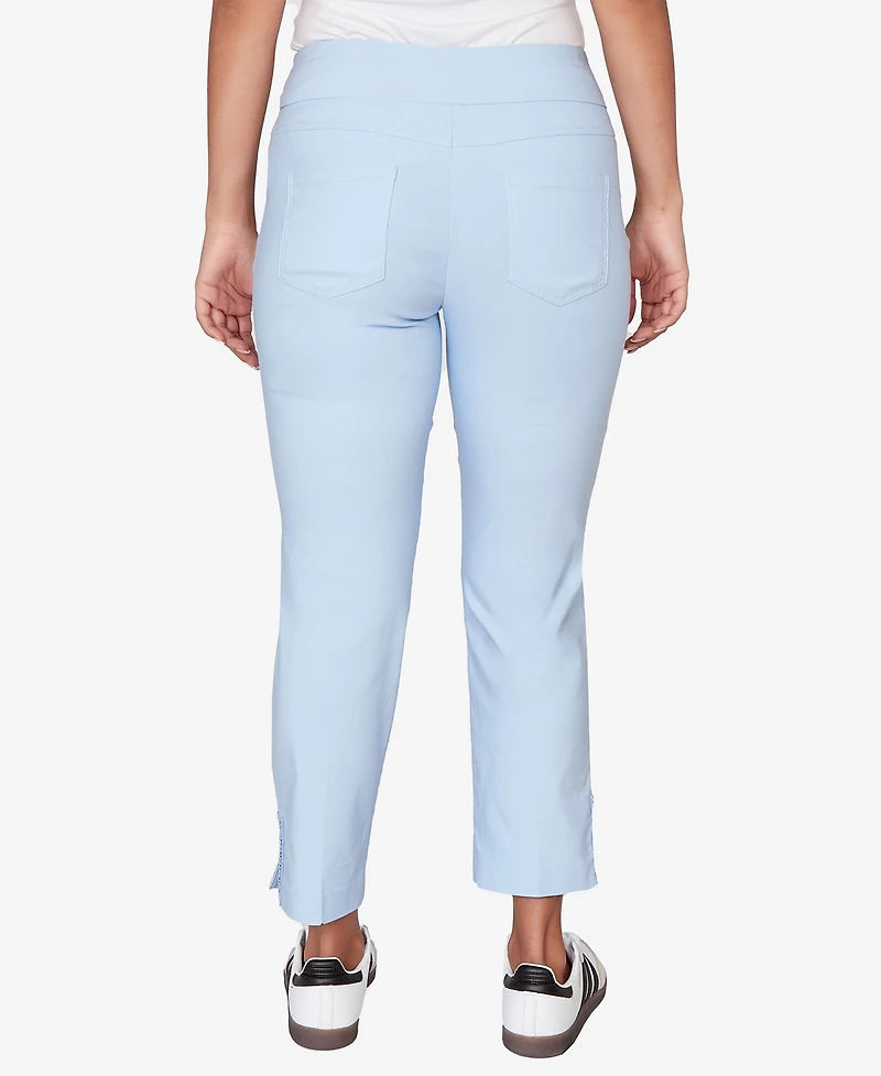 Ruby Rd. Petite Lace Trim Pull On Silky Tech Ankle Pants