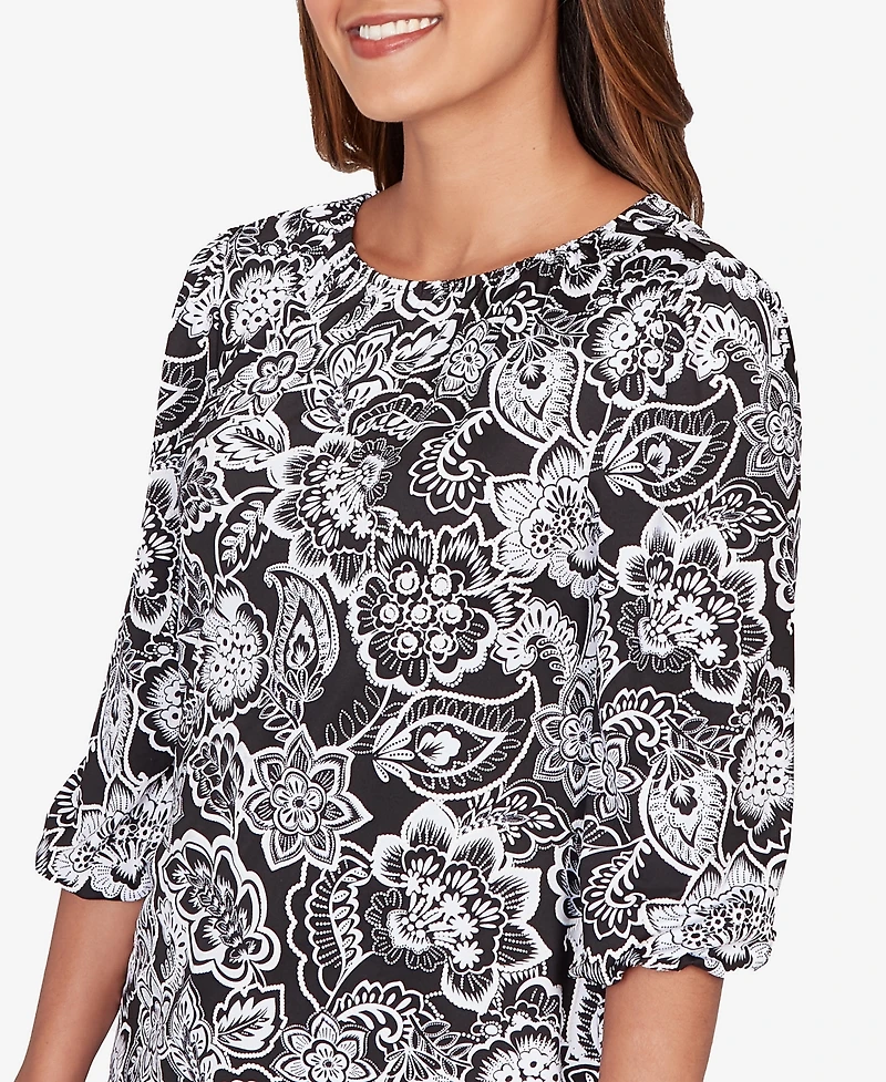 Ruby Rd. Petite Dotted Floral Puff Print Knit Top