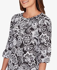 Ruby Rd. Petite Dotted Floral Puff Print Knit Top