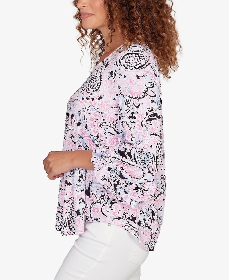 Ruby Rd. Petite Paisley Ruffle Sleeve Knit Top