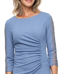 Sl Fashions Petite Glitter Knit A-Line Gown