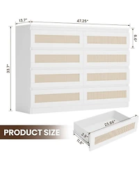 gaomon 8 Drawer Natural Dresser for Bedroom, Modern Farmhouse Chest with Slim Wood Frame, Space-Saving Tv Stand