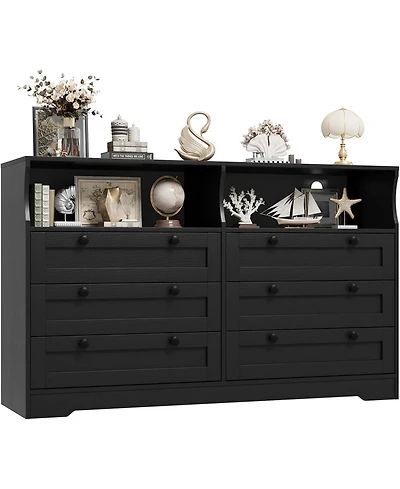 gaomon 55" Rustic Brown 6-Drawer Wood Dresser, Modern Storage Organizer for Bedroom, Living Room, Closet & Entryway