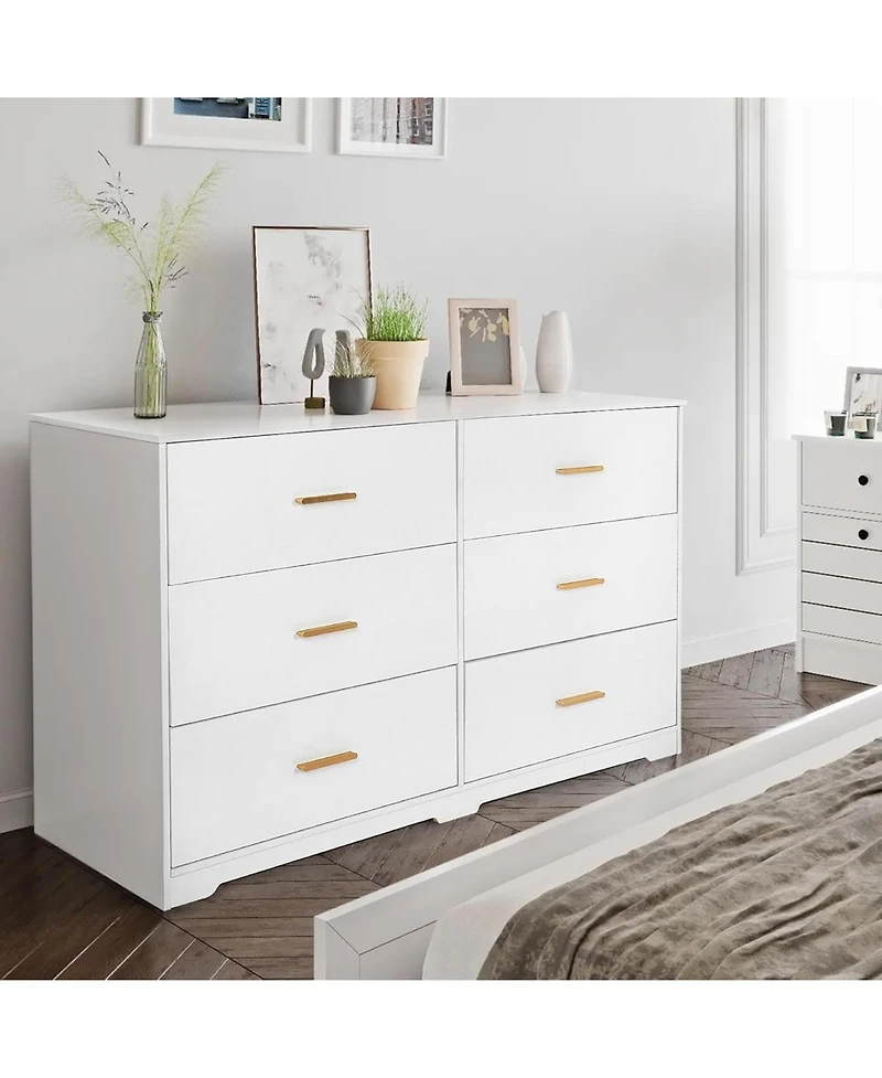 Gaomon 6-Drawer Dresser – Modern Wooden Chest with Metal Handles, Perfect Organizer for Bedroom, Closet, or Living Room.