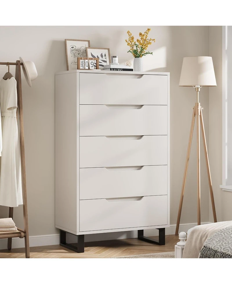 gaomon 5 Drawer Tall Dresser for Bedroom, 50" Vertical Storage Chest Organizer Living Room, Entryway, Ash Grey