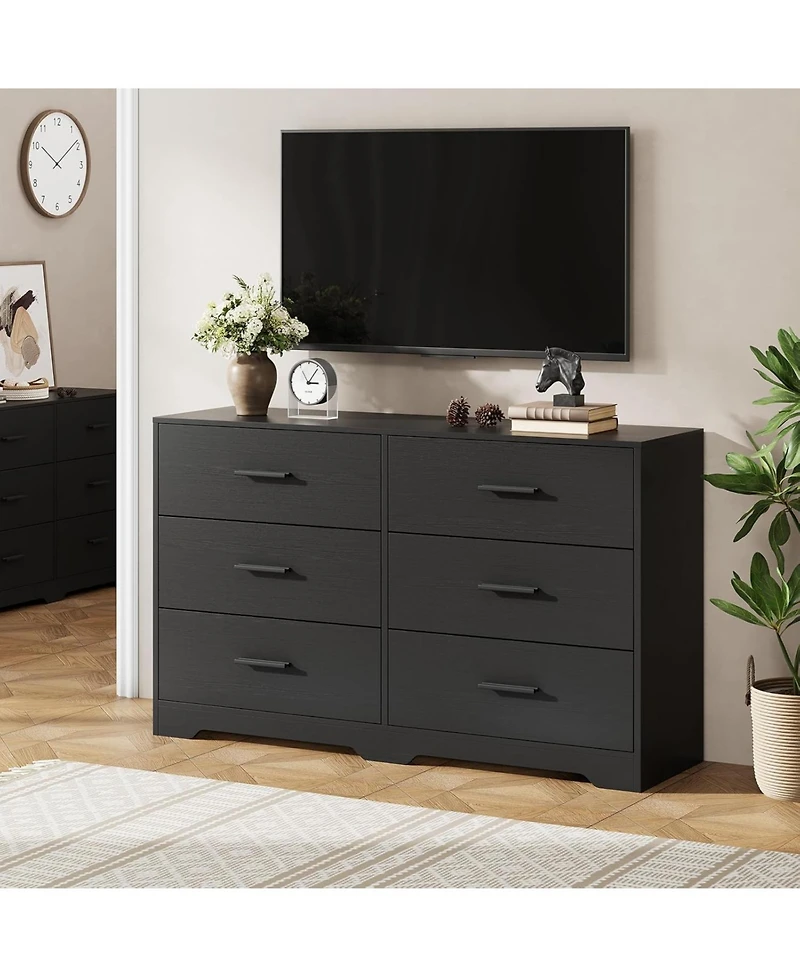 Gaomon 6-Drawer Dresser – Modern Wooden Chest with Metal Handles, Perfect Organizer for Bedroom, Closet, or Living Room.