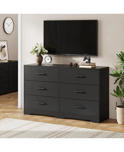 Gaomon 6-Drawer Dresser – Modern Wooden Chest with Metal Handles, Perfect Organizer for Bedroom, Closet, or Living Room.