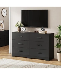Gaomon 6-Drawer Dresser – Modern Wooden Chest with Metal Handles, Perfect Organizer for Bedroom, Closet, or Living Room.