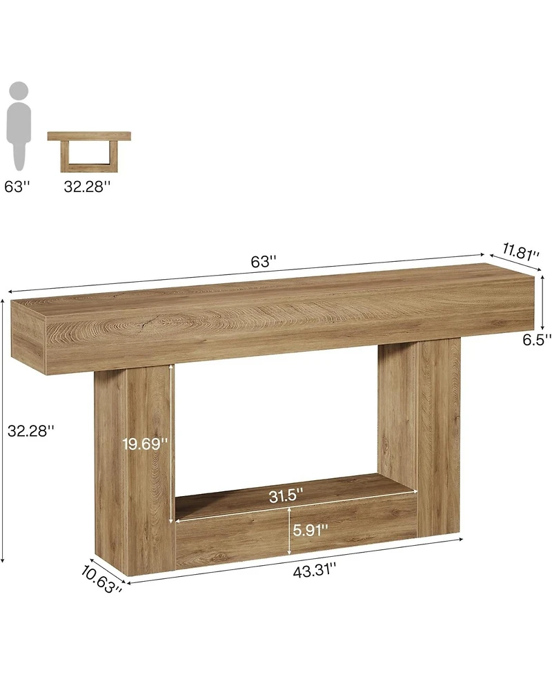 Tribesigns 63" Console Table, Farmhouse 2-Tier Entryway Table with U-Shaped Base
