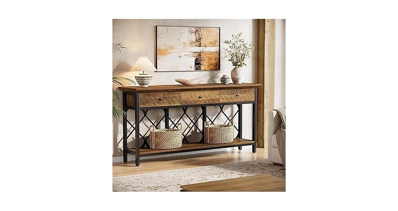 Tribesigns 70.86" Extra Long Console Sofa Table with 3 Drawers, Industrial 2-Tier Entryway Table Behind The Couch for Living Room, Entryway