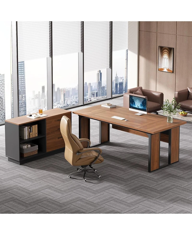 Tribesigns 63 L-Shaped Executive Desk, Office Table with 39.37-Inch Drawers Cabinet, Large Computer Desk