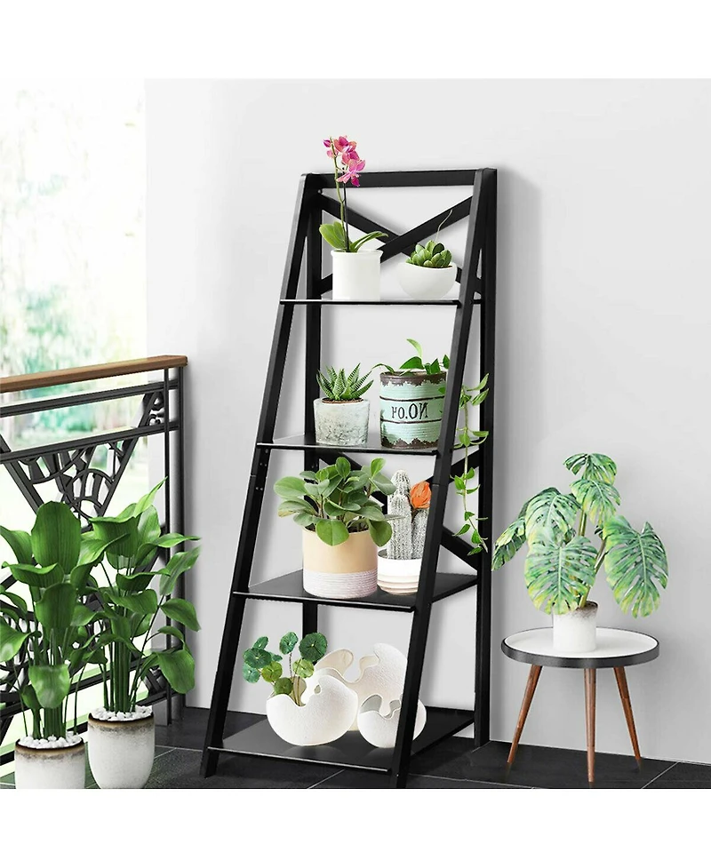 Costway 4-Tier Ladder Shelf Bookshelf Bookcase Storage Display Leaning Home Office Decor