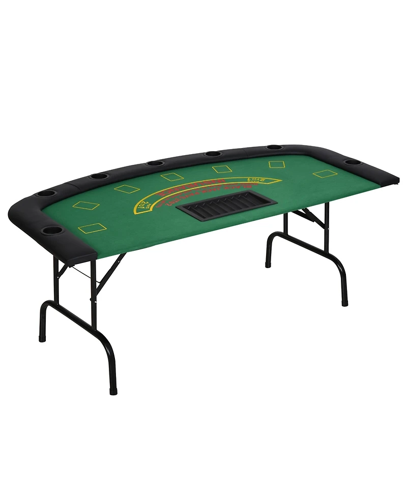 Flynama 72Inch Foldable Poker Table with Professional Layout and Cup Holders for 7 Players Casino Style Green Felt Blackjack Table for Home Game Rooms