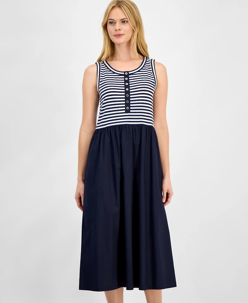 Nautica Women's Striped Mixed Media Dress
