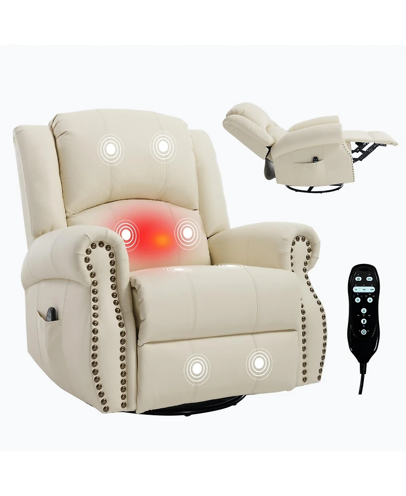 Boyel Living Faux Leather Recliner Chair Rocker Swivel Manual with Heat & Massage