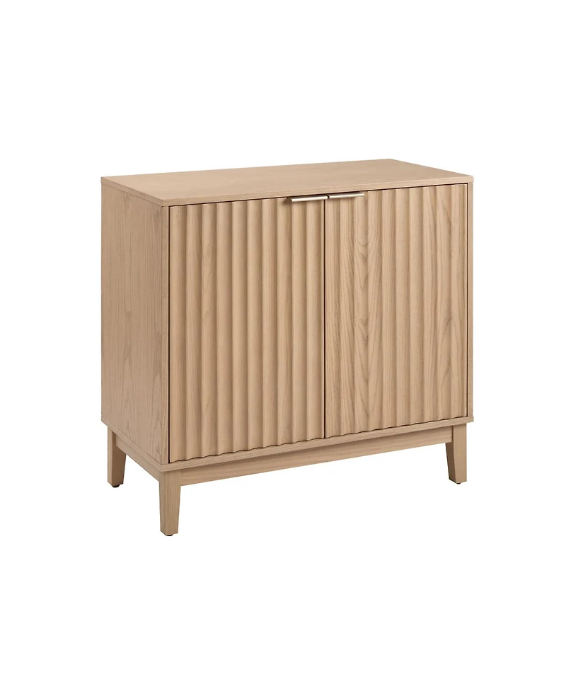 Lovmor 1 Pc. Natural Wood Fluted Design with Brass Handles Accent Cabinet
