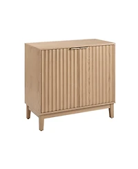 Lovmor 1 Pc. Natural Wood Fluted Design with Brass Handles Accent Cabinet