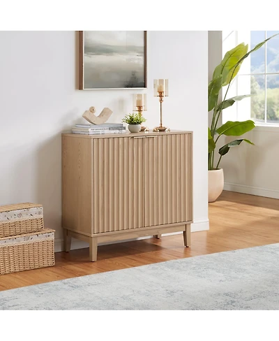 Lovmor 1 Pc. Natural Wood Fluted Design with Brass Handles Accent Cabinet