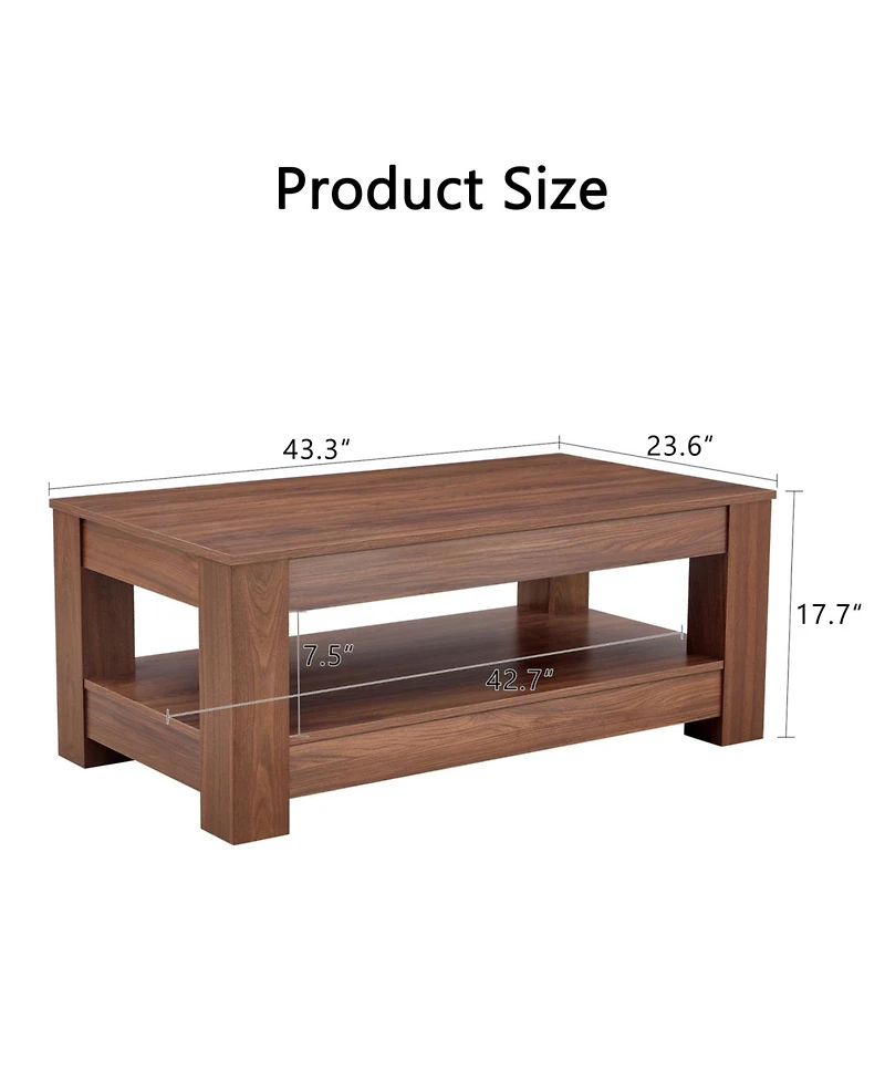 Streamdale Furniture Walnut coffee table, double-layered, Mdf, suitable for living room, bedroom, study.
