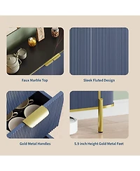 Gaomon 59in Blue Sideboard Buffet Cabinet, Modern Fluted Tv Console with 3 Drawers & Adjustable Shelf for Kitchen, Dining Living Room