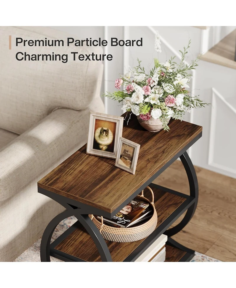Tribesigns End Table, Narrow 3-Tier End Table for Living Room, Industrial Wooden Side Table with Metal Frame
