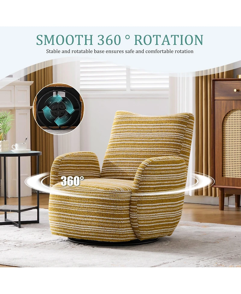 Boyel Living Modern 360° Swivel Leisure Chair Fabric Striped Armrest Swivel Chair for Living Room, Balcony and Bedroom