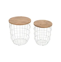 Global Archive Nested Storage Solid Wood and Metal Basket End Tables (Set of 2)