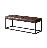 Jofran Global Archive 50" Genuine Distressed Leather Mid-Century Modern Ottoman Bench