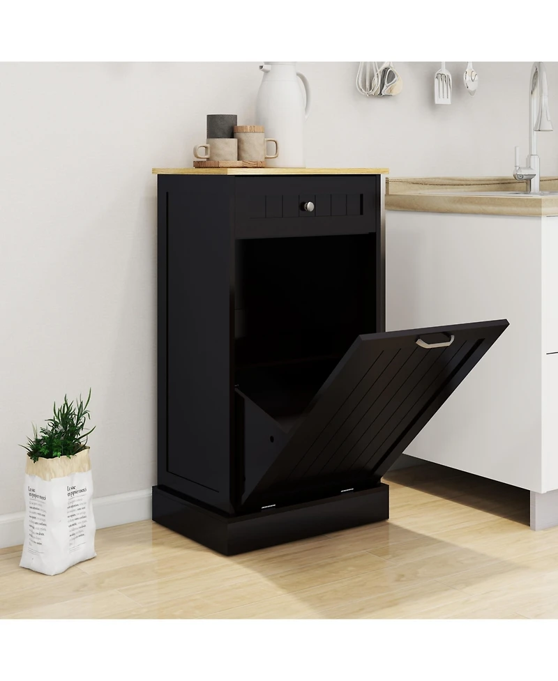 Lovmor Black E1 Mdf Trash Cabinet with Tilt Out Design for Kitchen Island Laundry Box and Recycling Use