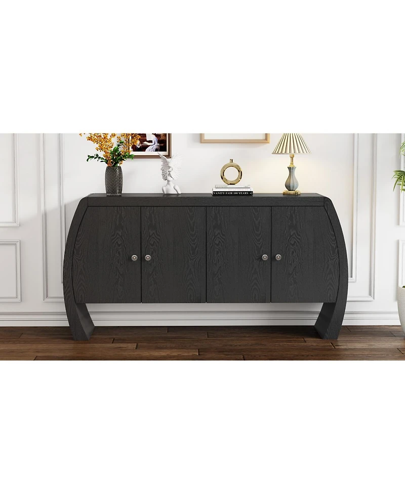 Lovmor Elegant Ash Veneer Storage Cabinet with Antique Brass Handles