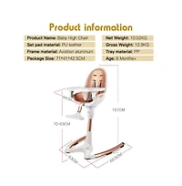 Cesicia White Gold Luxury Baby Dining Chair Baby High Chair with Adjustable Seat Height and Removable Tray